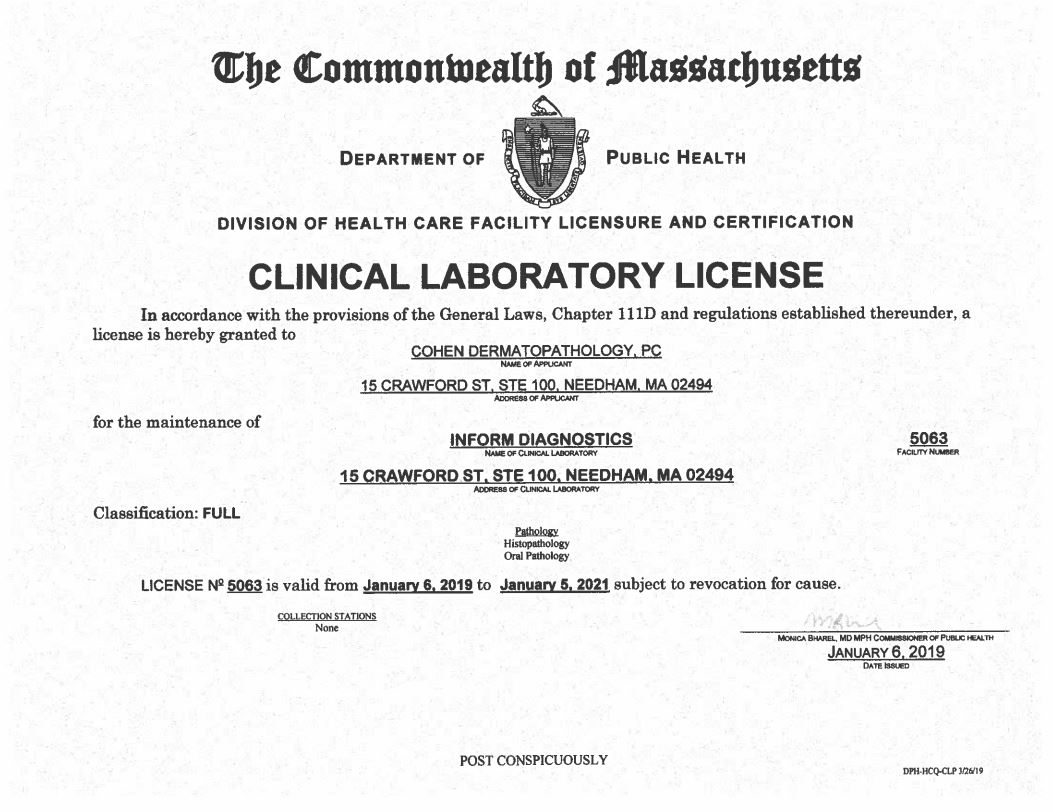 Laboratory Certifications Inform Diagnostics